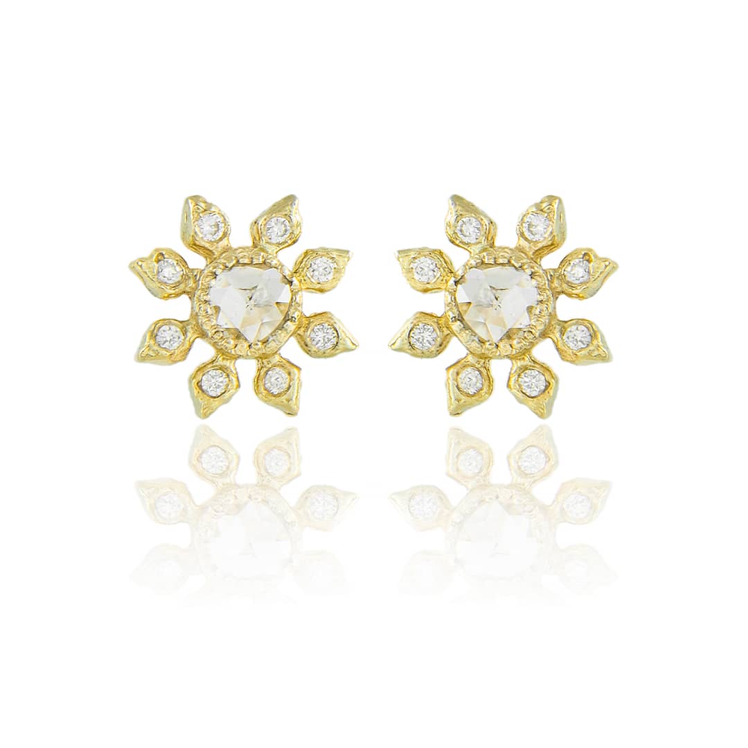 Natalie Perry, Diamond Flower Studs in Fairtrade Gold