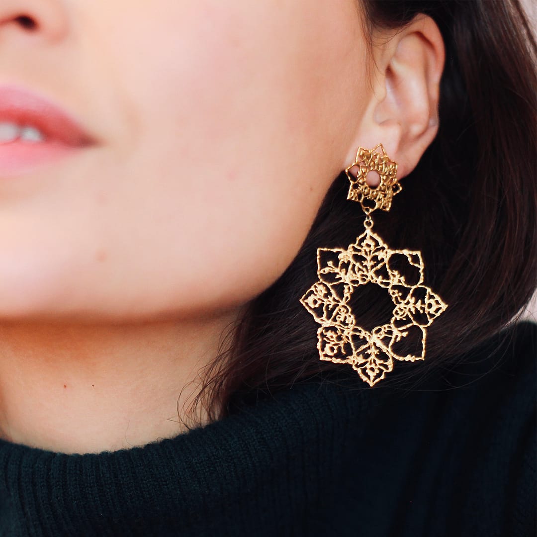 Natalie Perry Jewellery, Two Blooms Gold Statement Earrings
