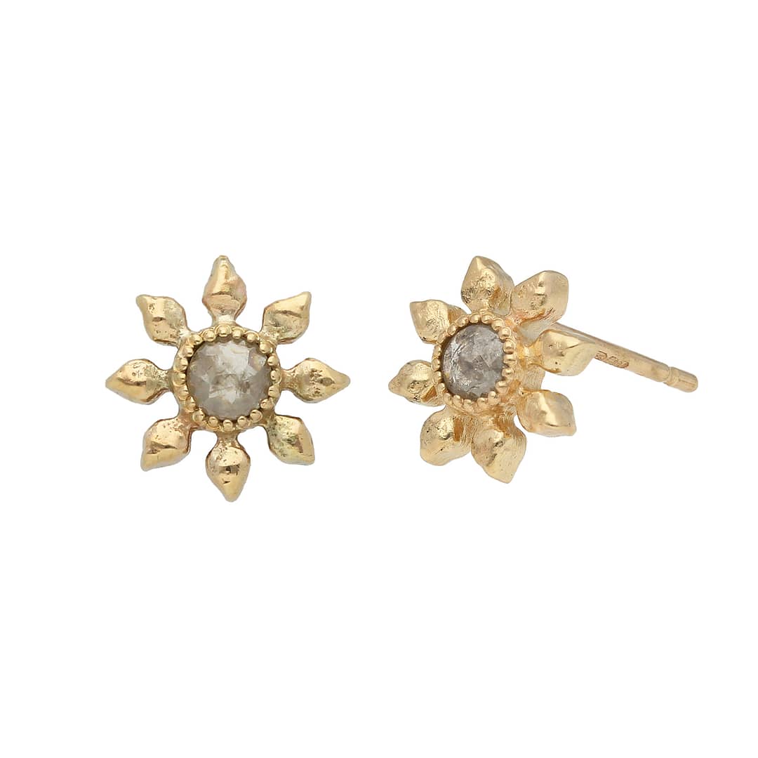 Natalie Perry Jewellery, Diamond Flower Earrings in recycled gold with ethical diamonds