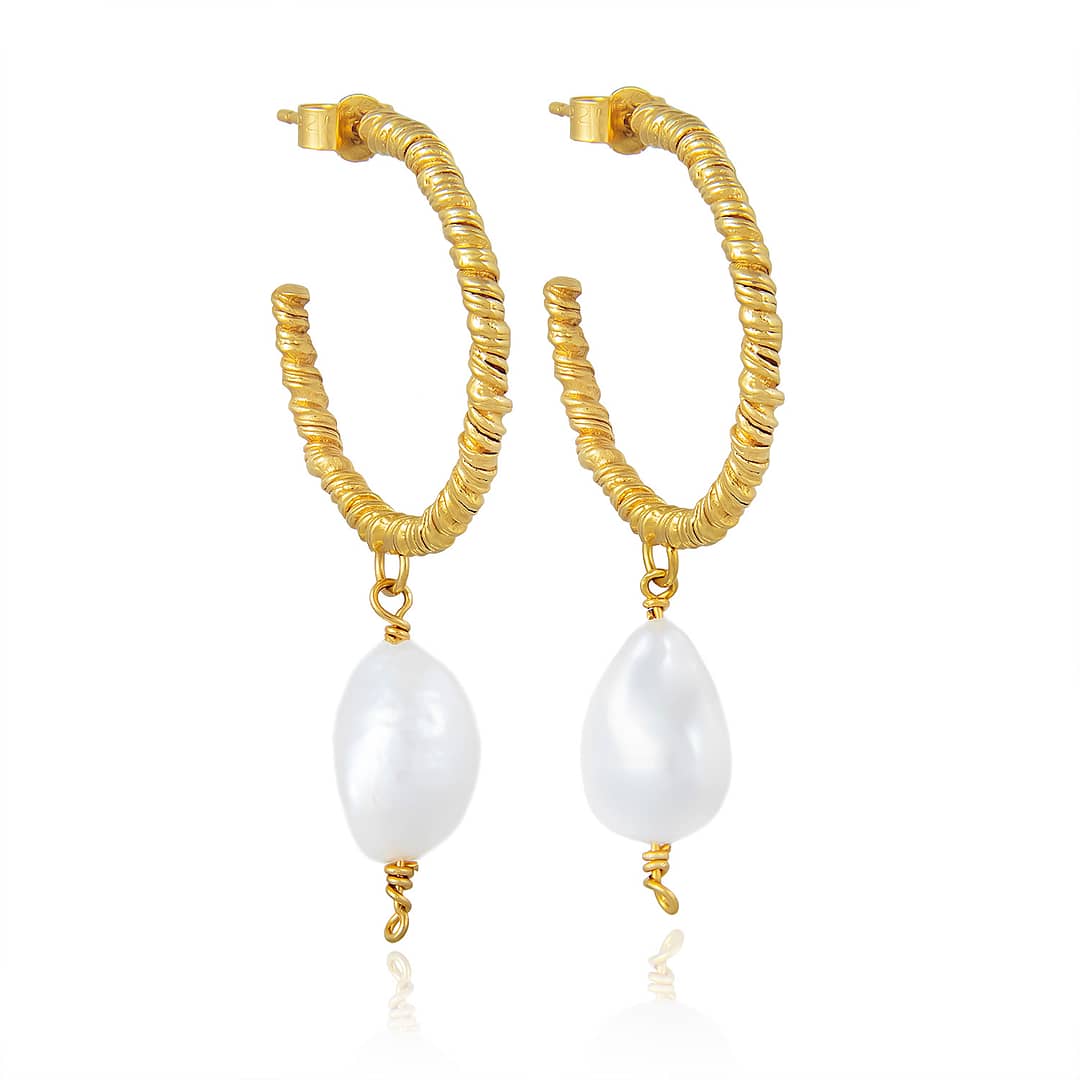 Natalie Perry Jewellery Large Organic Twisted Pearl Hoop Earrings