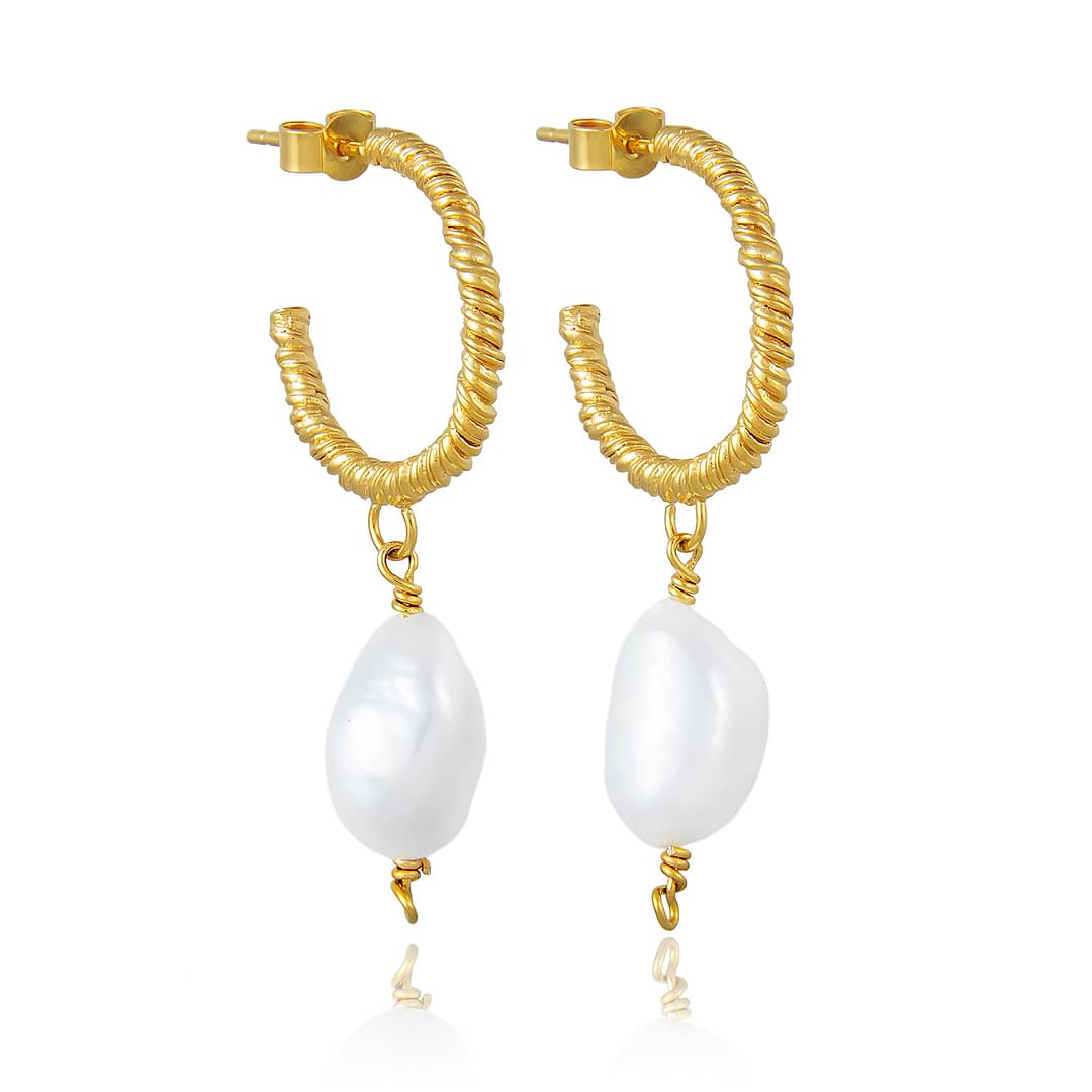 Natalie Perry Jewellery, Medium Organic Twisted Pearl Hoop Earrings