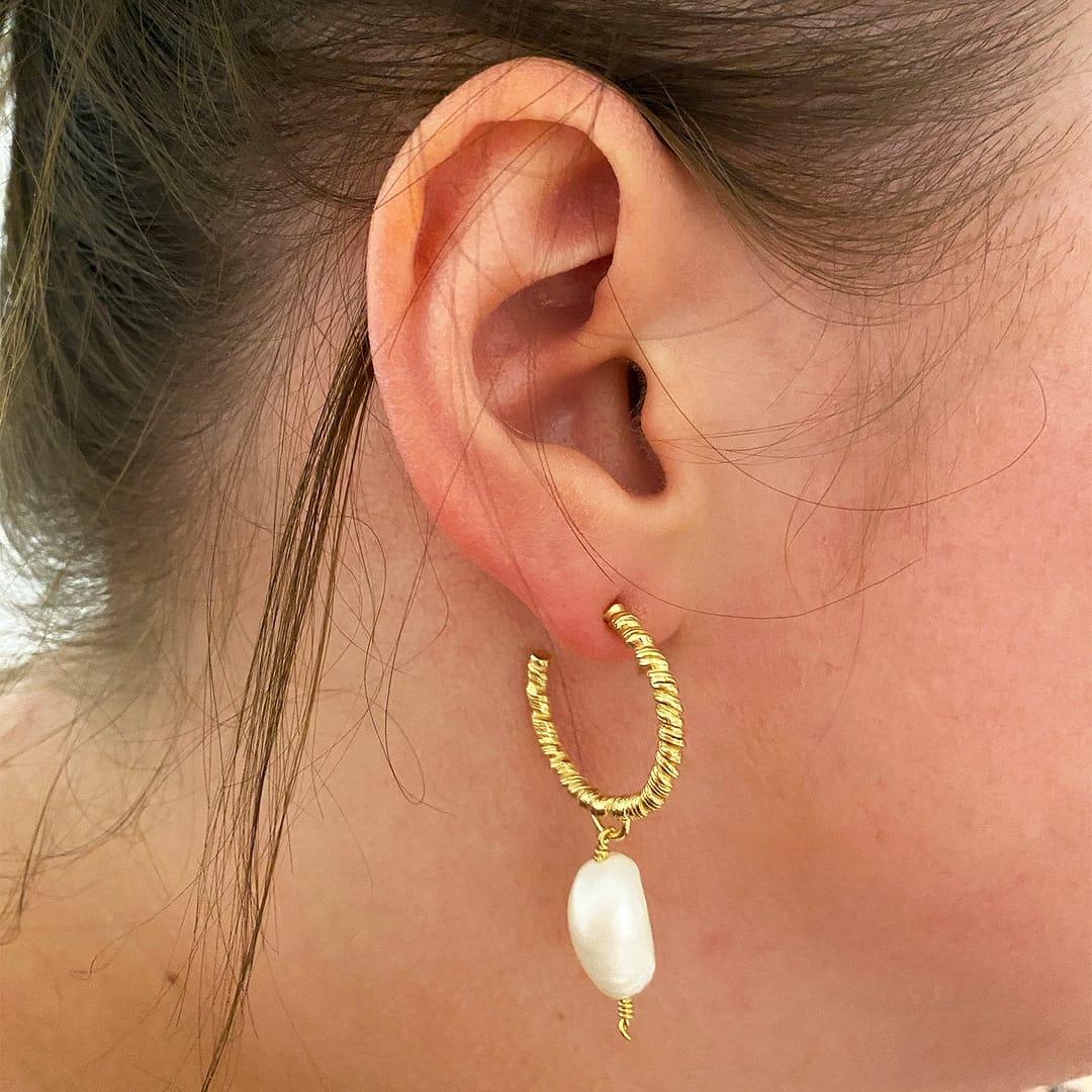 Natalie Perry Jewellery Medium Organic Twisted Pearl Hoop Earrings
