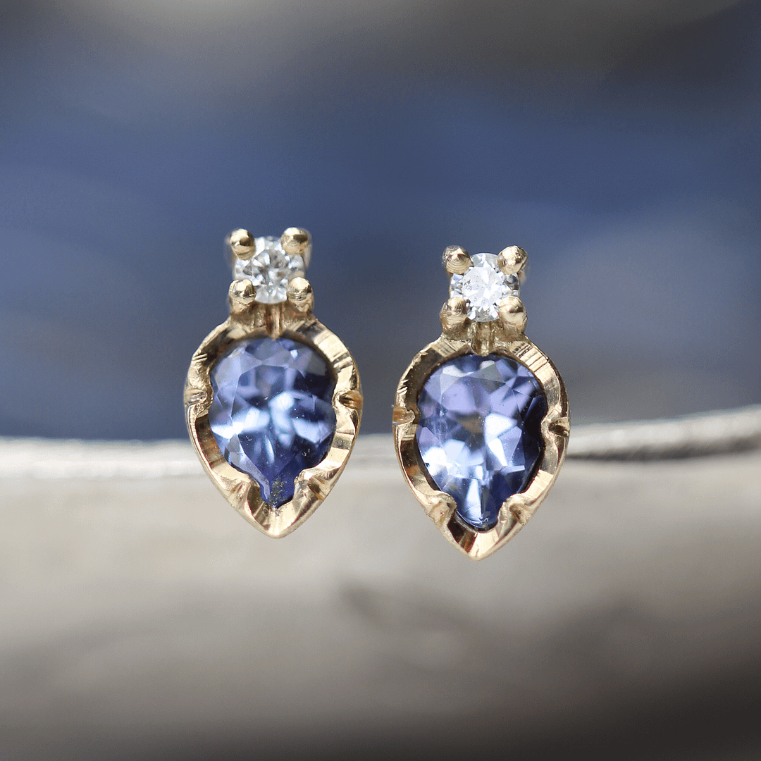 Natalie Perry Jewellery, Flower Set Tanzanite Earrings with Diamonds