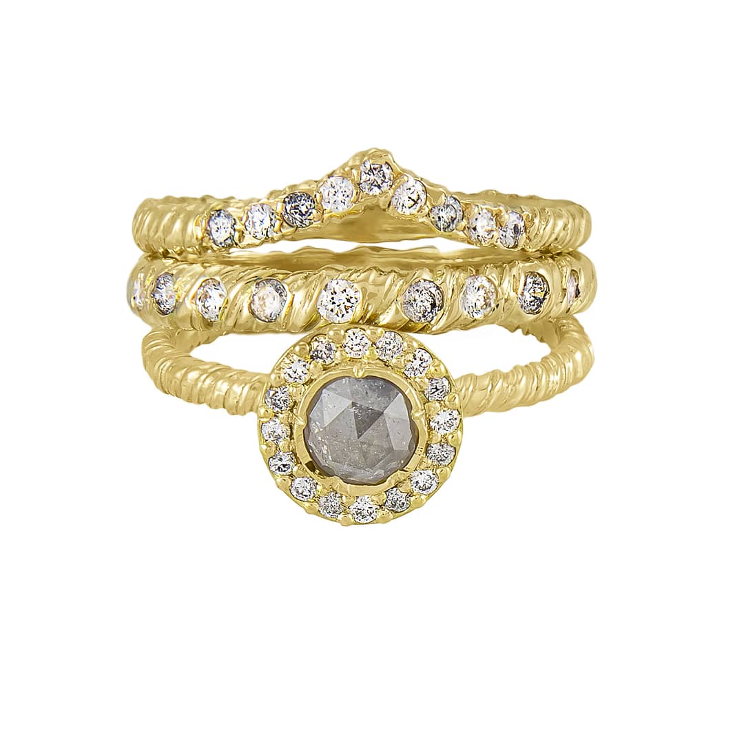 Natalie Perry Jewellery, Grey Diamond Bridal Ring Stack