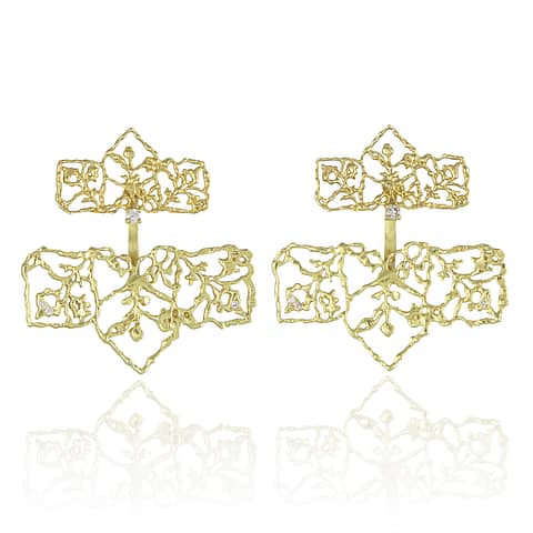 Natalie Perry Jewellery, Diamond Petal Straight Ear Jackets in Fairtrade Gold