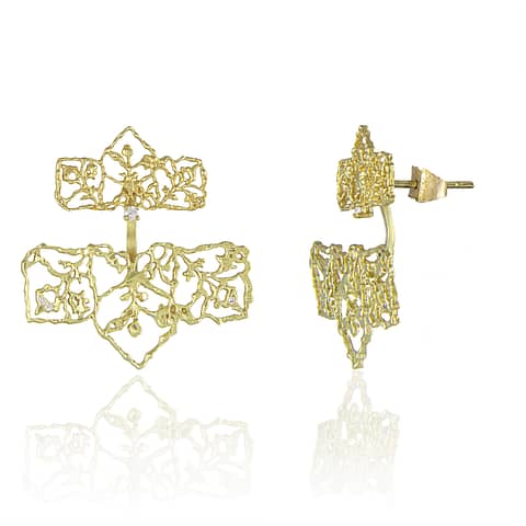 Natalie Perry Jewellery, Diamond Petal Straight Ear Jackets in Fairtrade Gold
