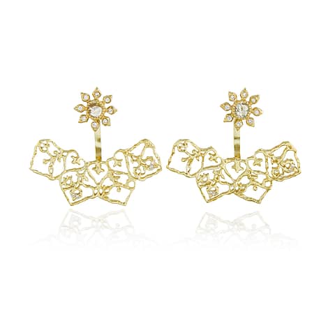 Natalie Perry, Diamond Flower Curved Ear Jackets in 18ct Fairtrade Gold jewellery