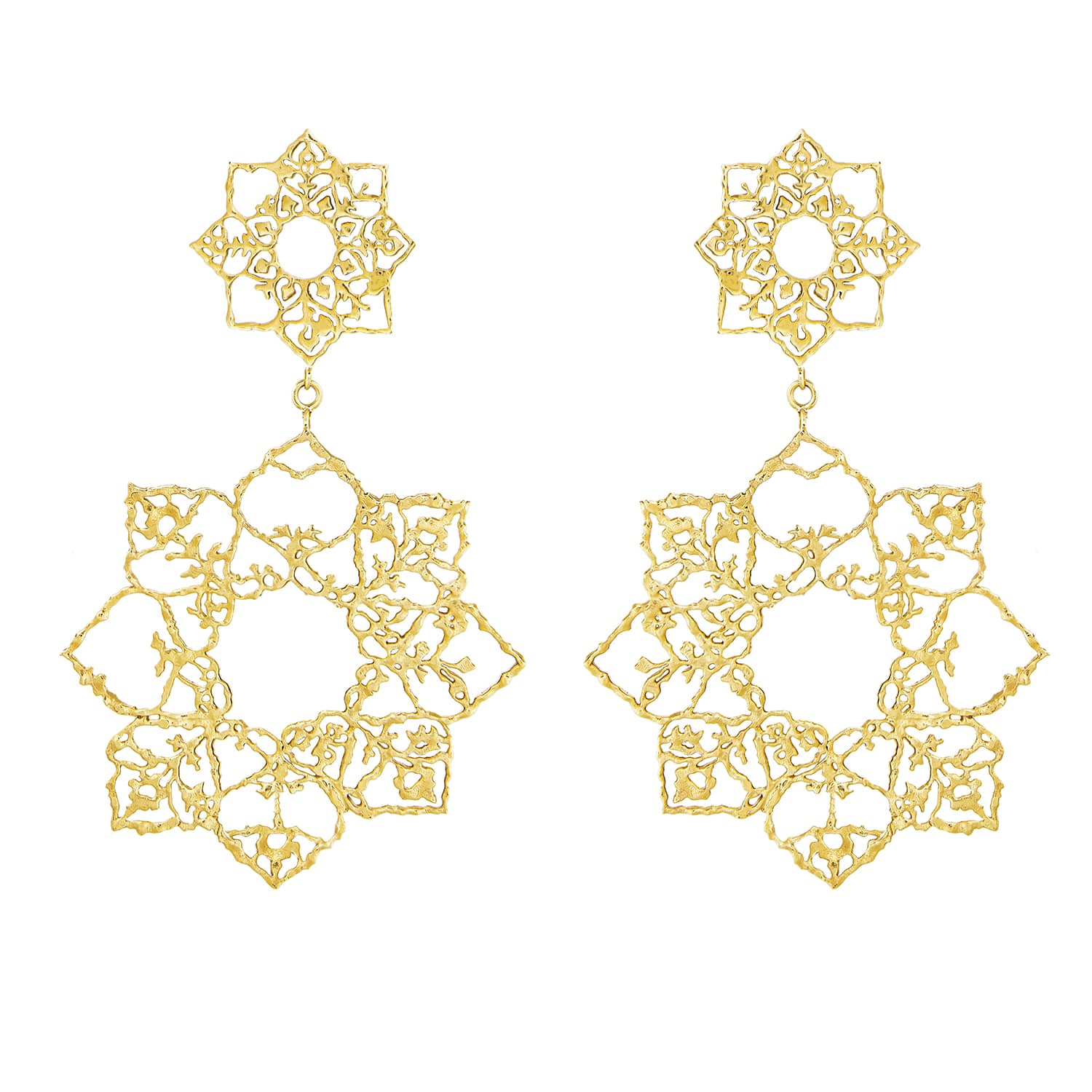 Natalie Perry Jewellery, Two Blooms Gold Statement Earrings 18ct