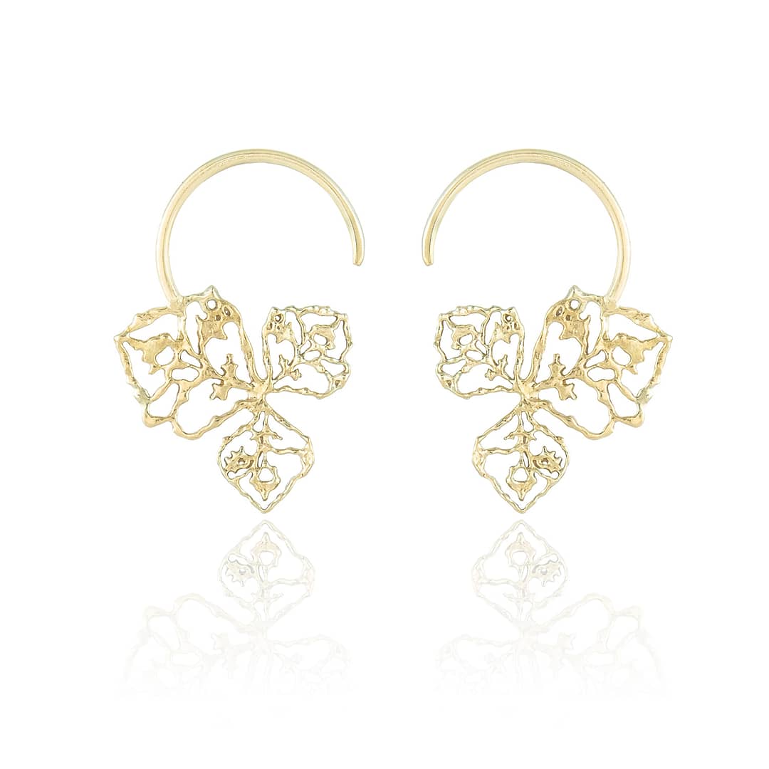 Natalie Perry, Triple Petal Hoop earrings in Fairtrade Gold