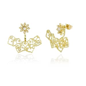 Natalie Perry, Diamond Flower Curved Ear Jackets in 18ct Fairtrade Gold jewellery (2)