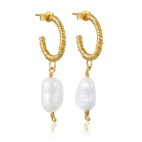 Natalie Perry Jewellery, Small Organic Twisted Pearl Hoop Earrings